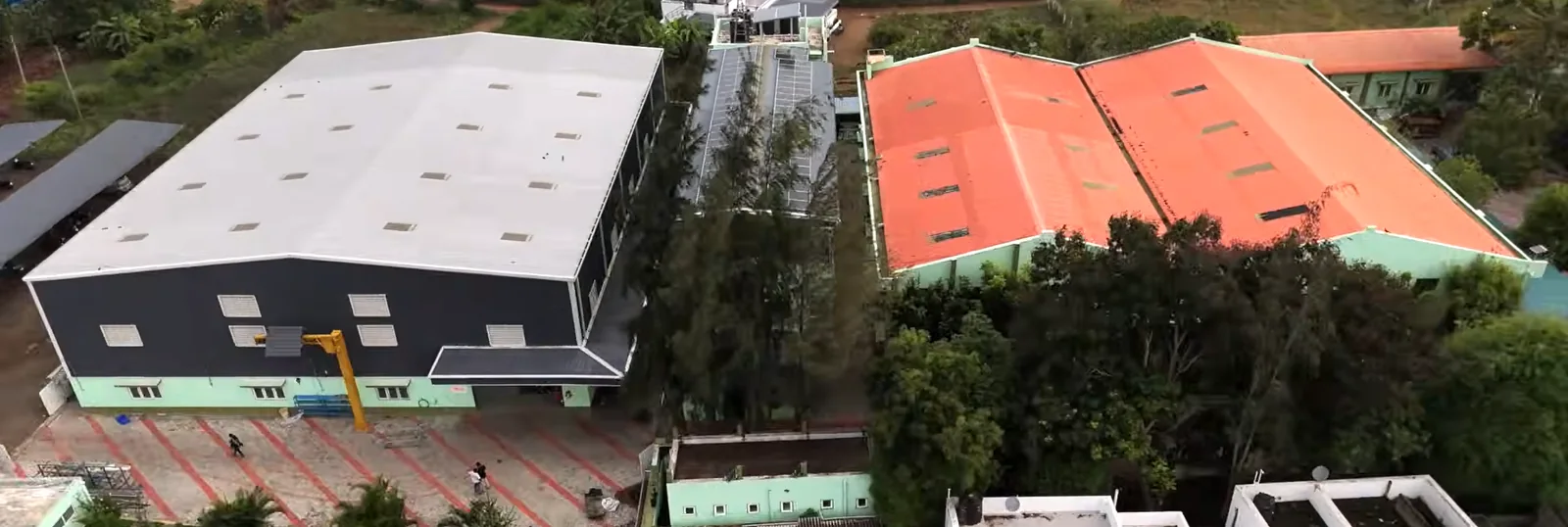 Aerial view of the manufacturing buildings