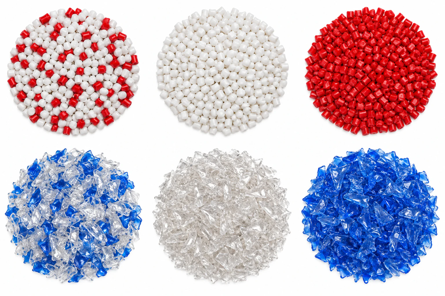 Mixture of white polymer pellets and red polymer pellets
