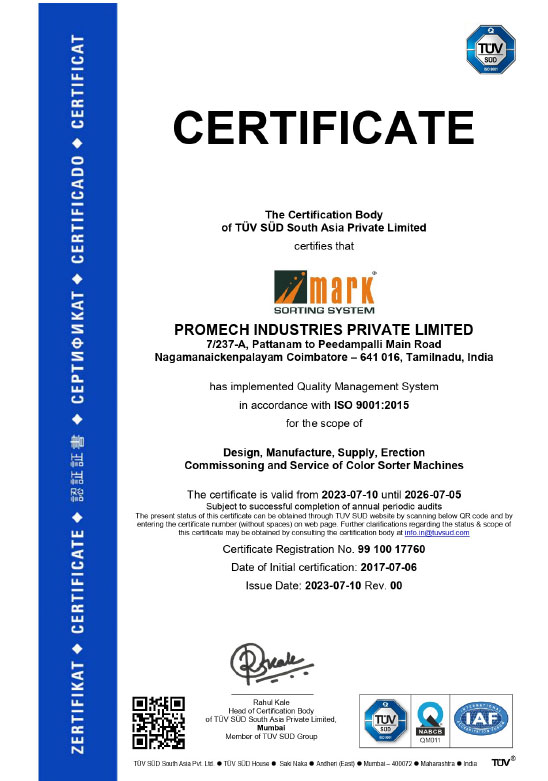 ISO 9001:2015 certificate — supplied copy F6
