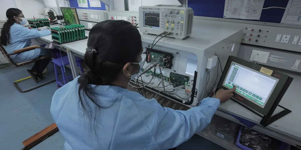 An electronics assembly at the test bench