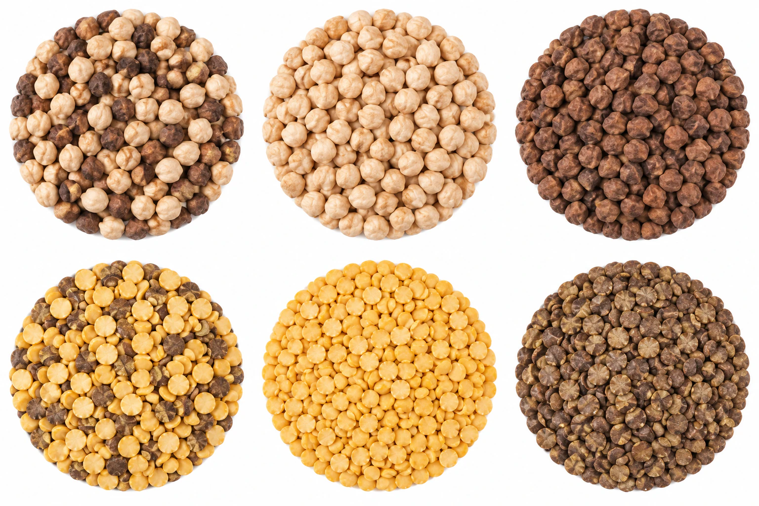 Mixture of cream chickpeas and dark brown blemished chickpeas