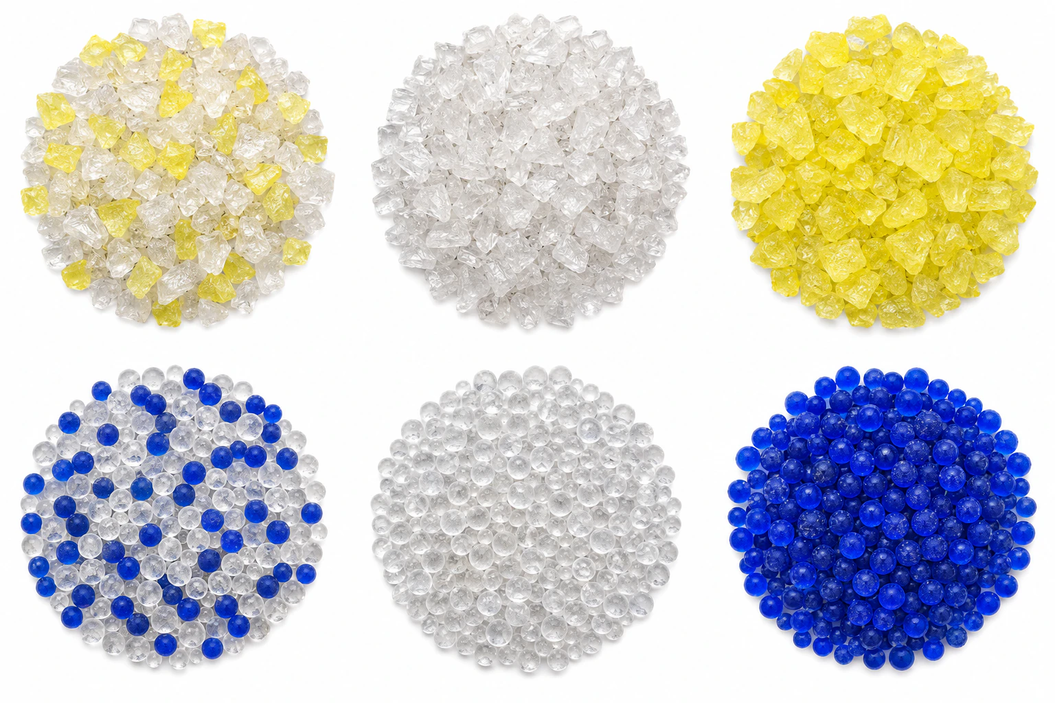 Mixture of clear-white coarse crystals and yellow coarse crystals