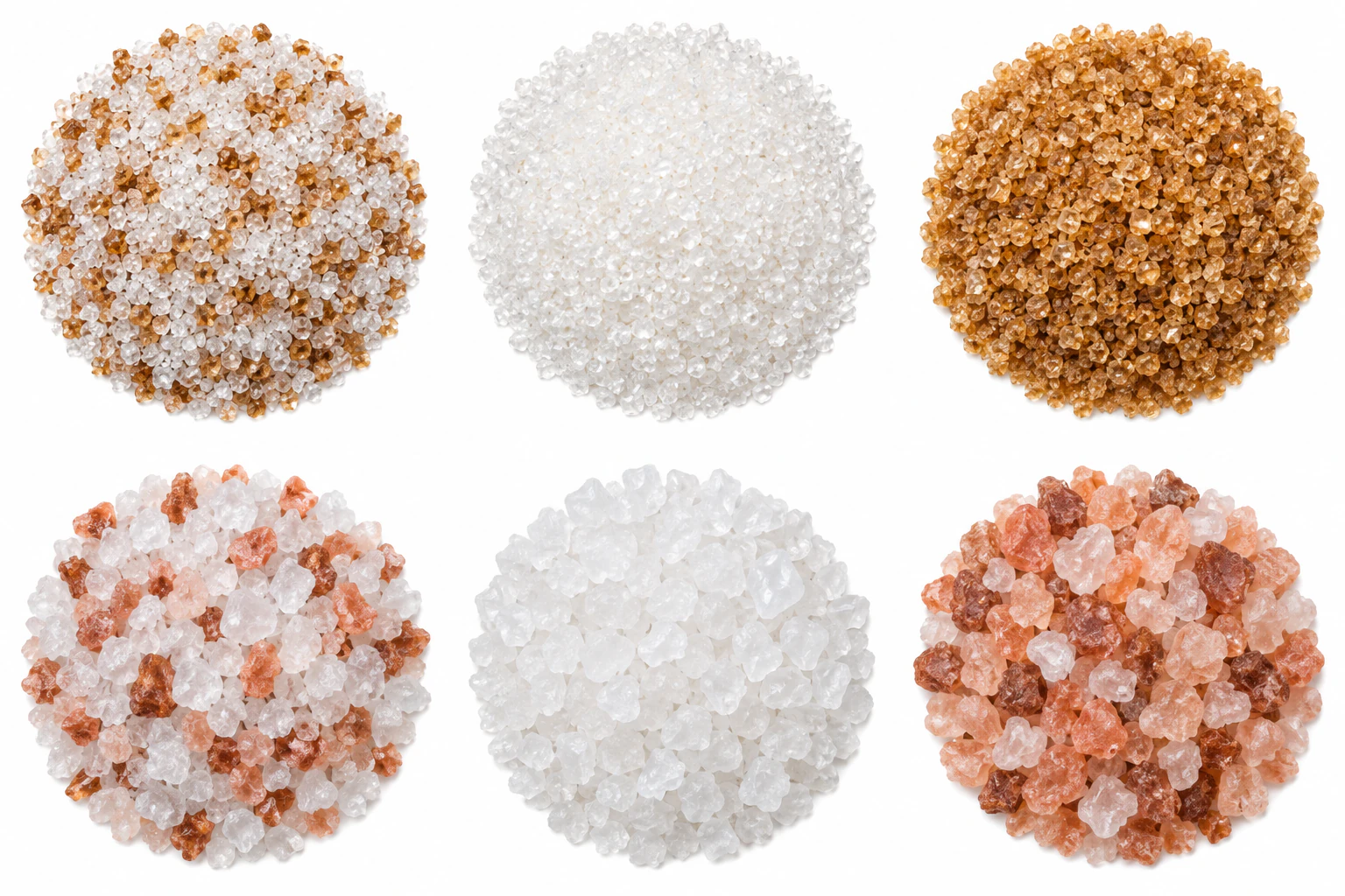 Mixture of white sugar crystals and brown sugar crystals