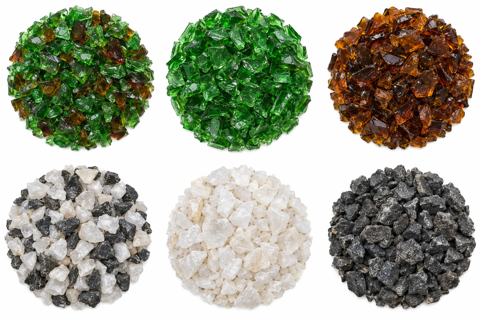 Mixture of green glass cullet and brown glass cullet