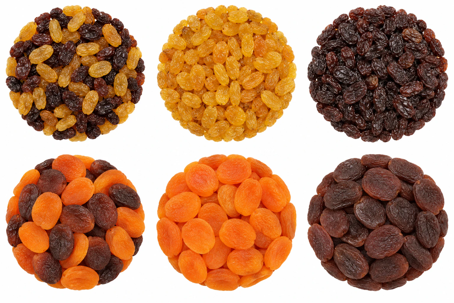 Mixture of golden yellow raisins and dark brown raisins