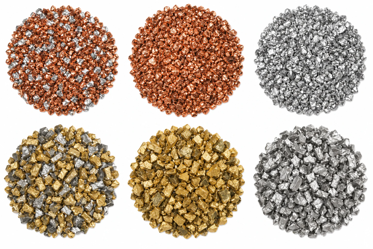 Mixture of copper granules and grey aluminium granules